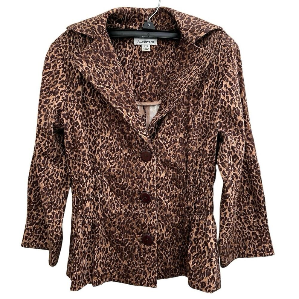 Joan Rivers Leopard Print Animal Print 3/4 Sleeve Lightweight Smocked Jacket !!